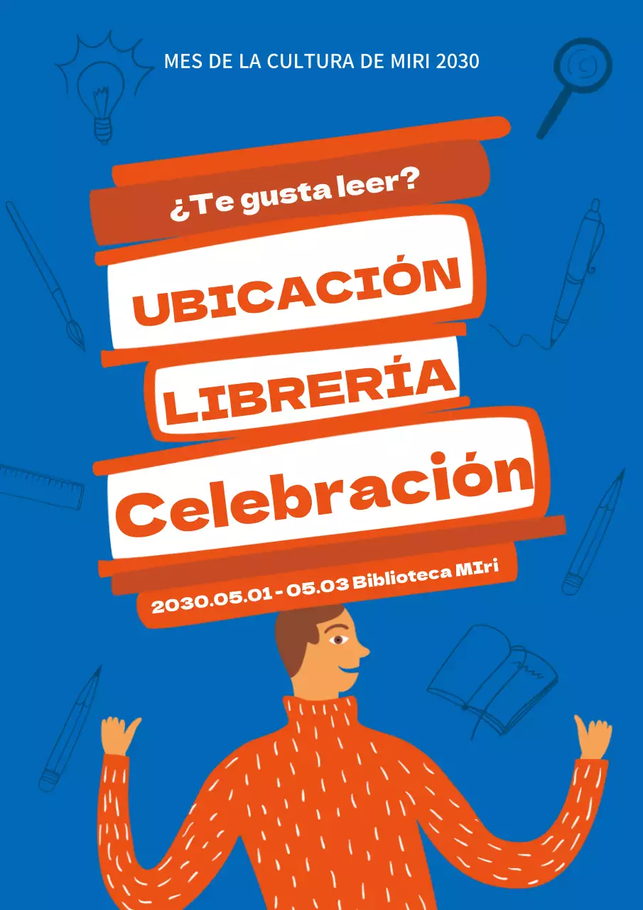 Tema de ilustración azul-naranja con bonitas promociones de librería