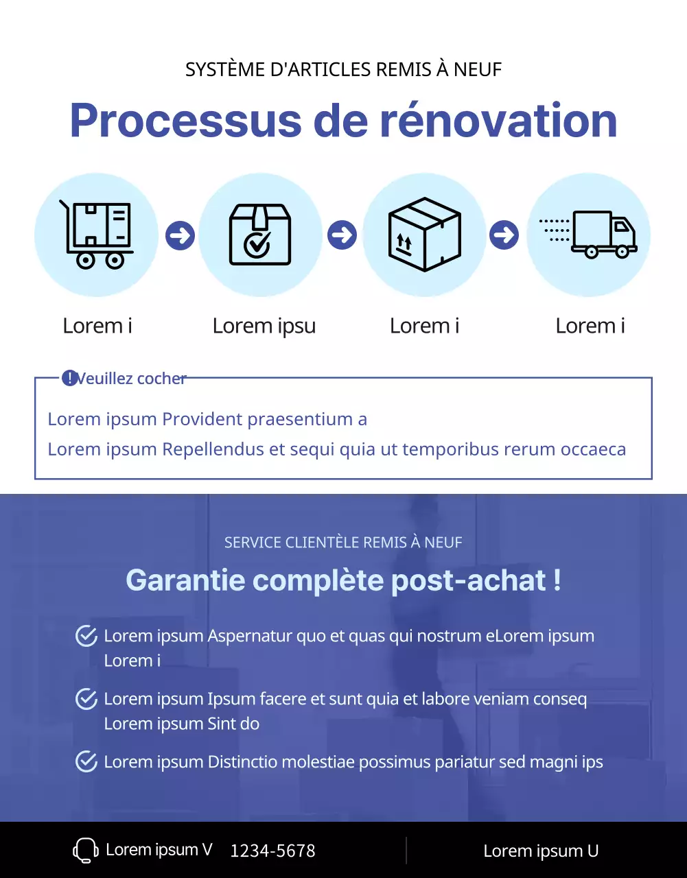 Vente de rénovation d'appareils électroménagers gris et bleus page de détail