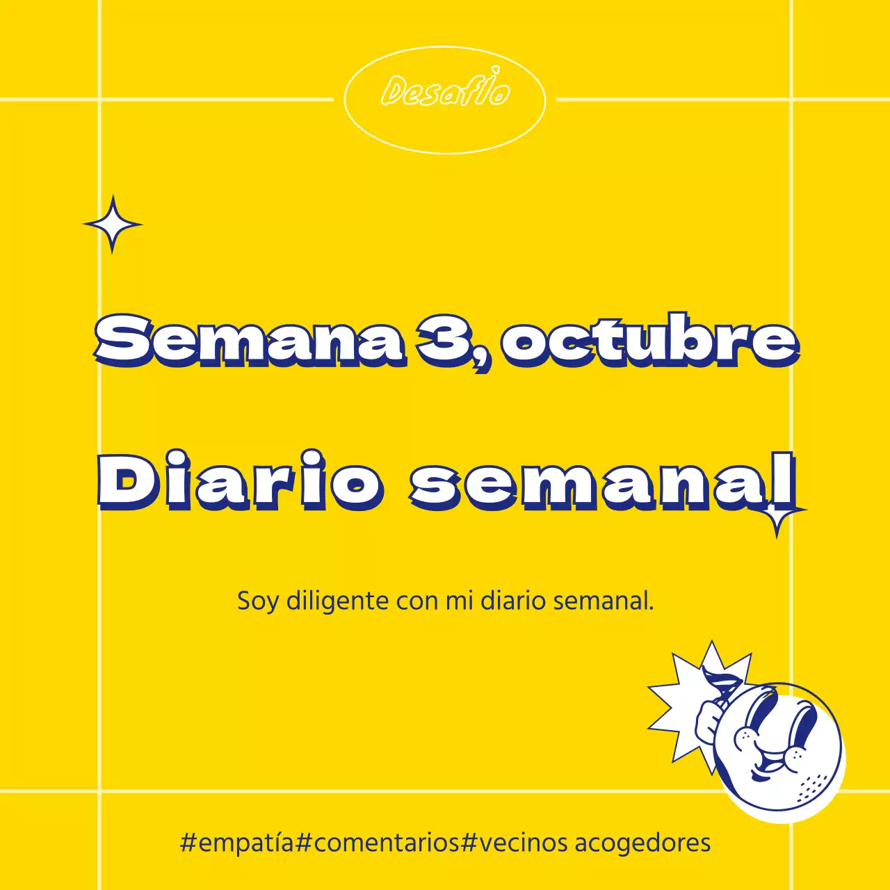 Cubierta de agenda semanal en amarillo y azul de estilo kitsch