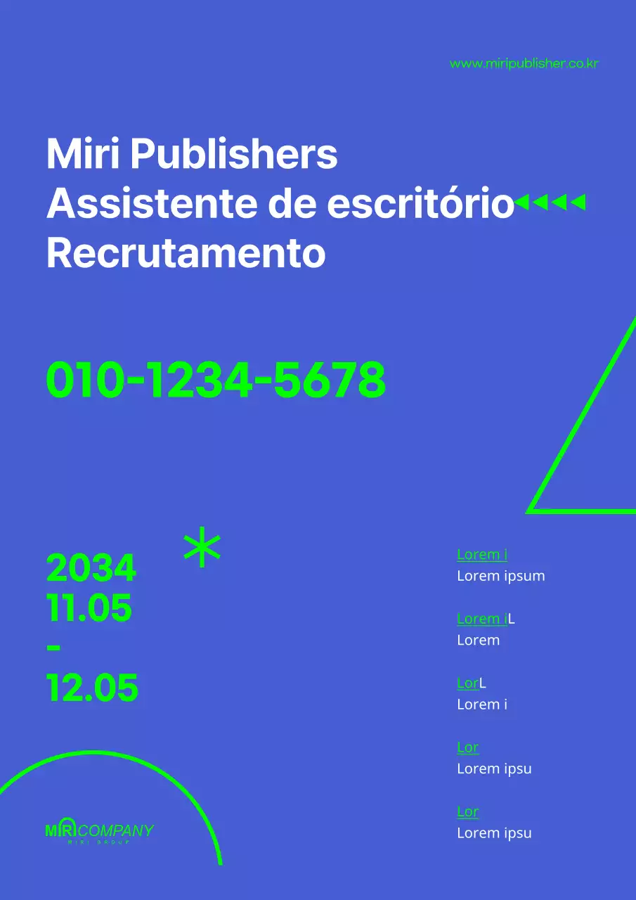 Abertura de vaga de emprego de assistente de escritório a tempo parcial em dois tons de azul e chartreuse