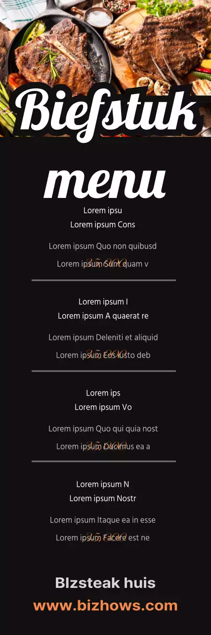 Steak menu