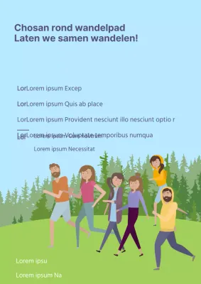 Een eenvoudige, lichtblauwe en groene poster ter promotie van de Ecopark Walkathon