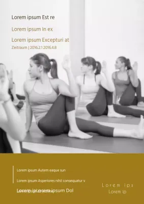 Moderner Yogastudio-Eventflyer in Gold und Grau für eine Veranstaltung in einem Yogastudio