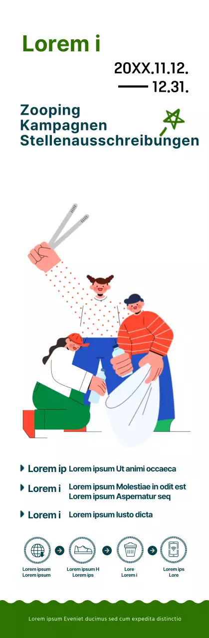 Eine einfache und niedliche Kampagne im Illustrationsstil in Marineblau und Grün.