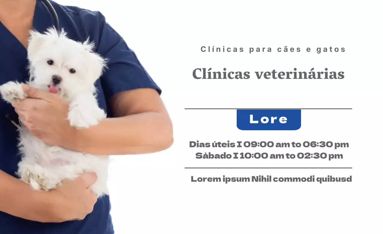 Promover o horário de funcionamento da clínica veterinária com uma fotografia a azul-escuro