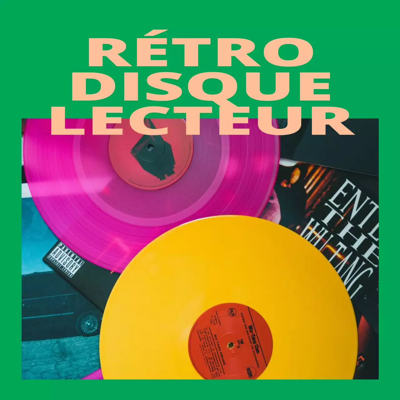 Marchandises conceptuelles branchées avec des cadres et des photos utilisant des couleurs saturées et frappantes.