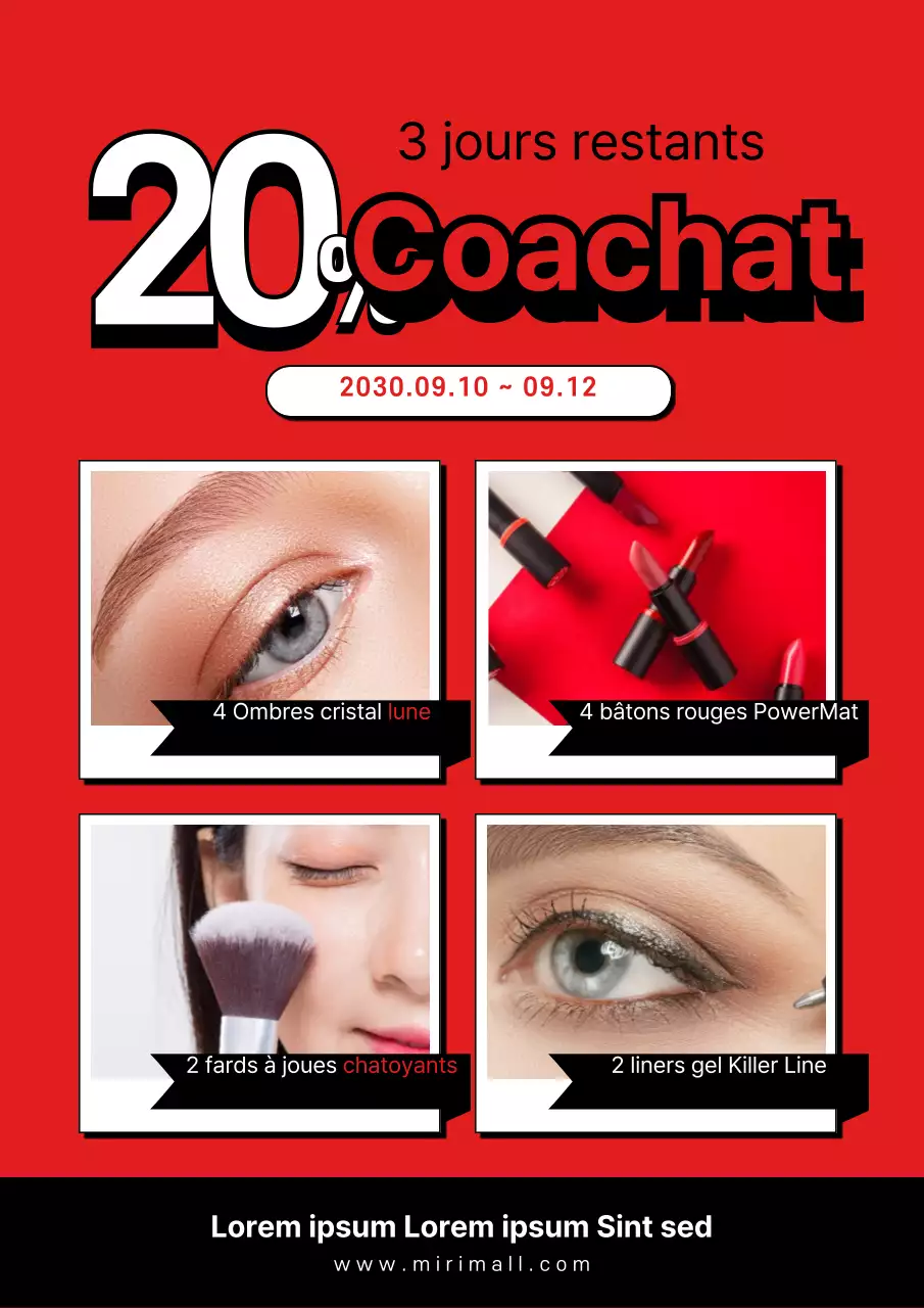 Promouvoir un événement de réduction des achats groupés avec des photos de produits en rouge