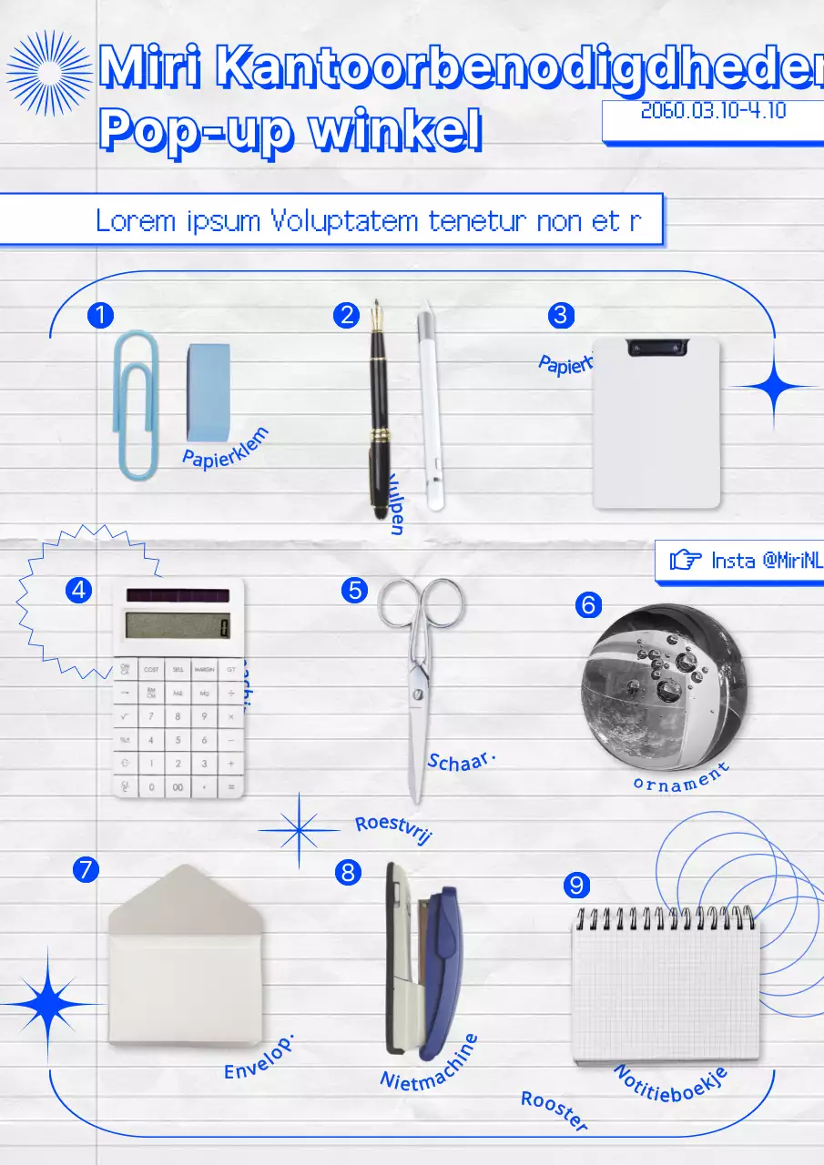 Wit en blauw trendy briefpapier pop-up winkel promotiemateriaal