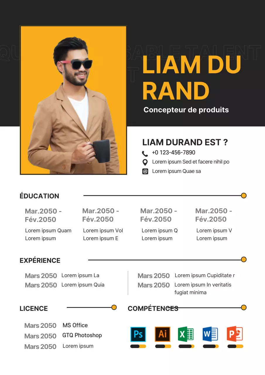 Un CV décontracté en noir et jaune