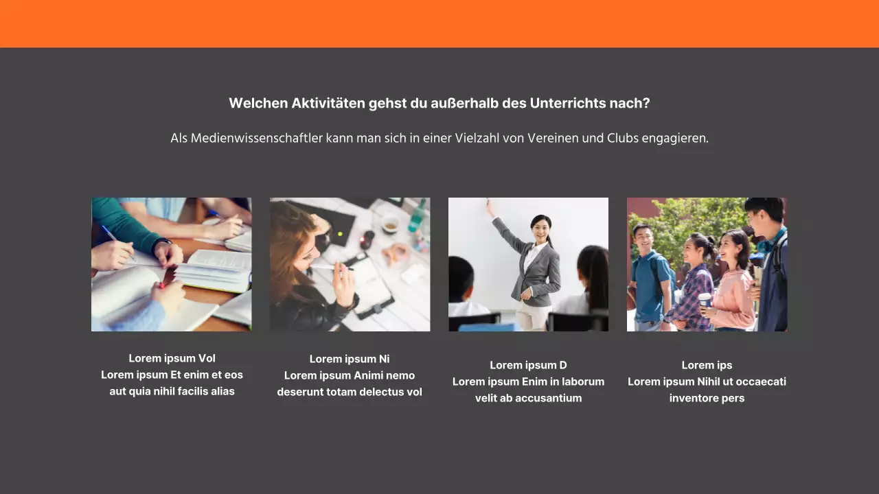 Moderne graue und orangefarbene Universität Abteilung Öffentlichkeitsarbeit Einführung Präsentation