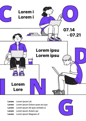 Guía de campamentos de verano de codificación en morado y negro