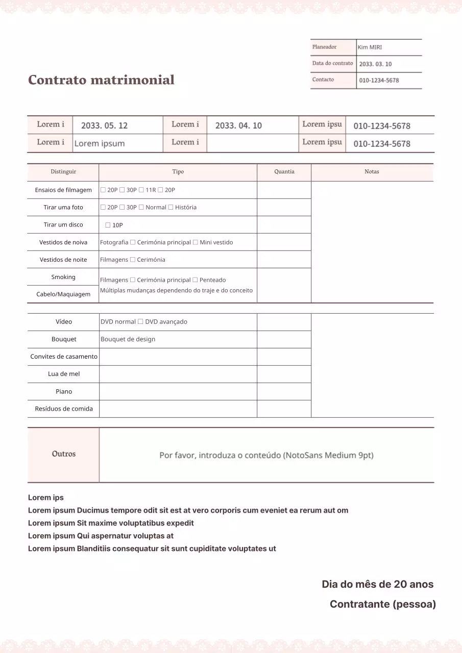 Um modelo de contrato de casamento simples e legível em tons pastel