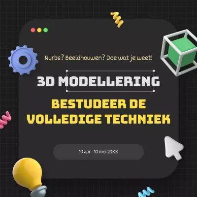 Zwart en Geel Geometrische 3D Modelleer Studie Aankondiging