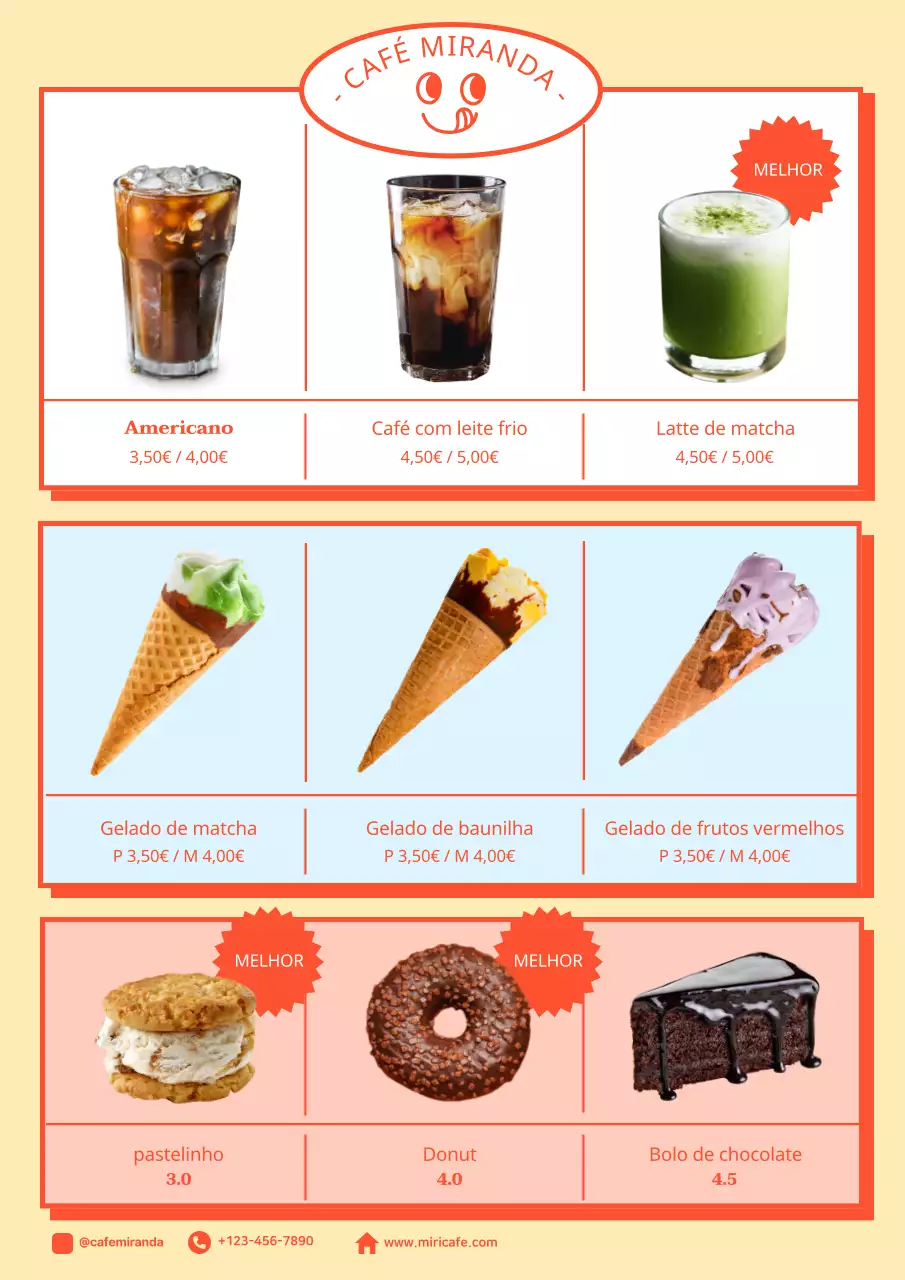 Cartaz de menu ilustrado em tons pastel para um café