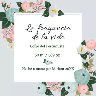 Etiqueta de perfume vintage con ilustración azul