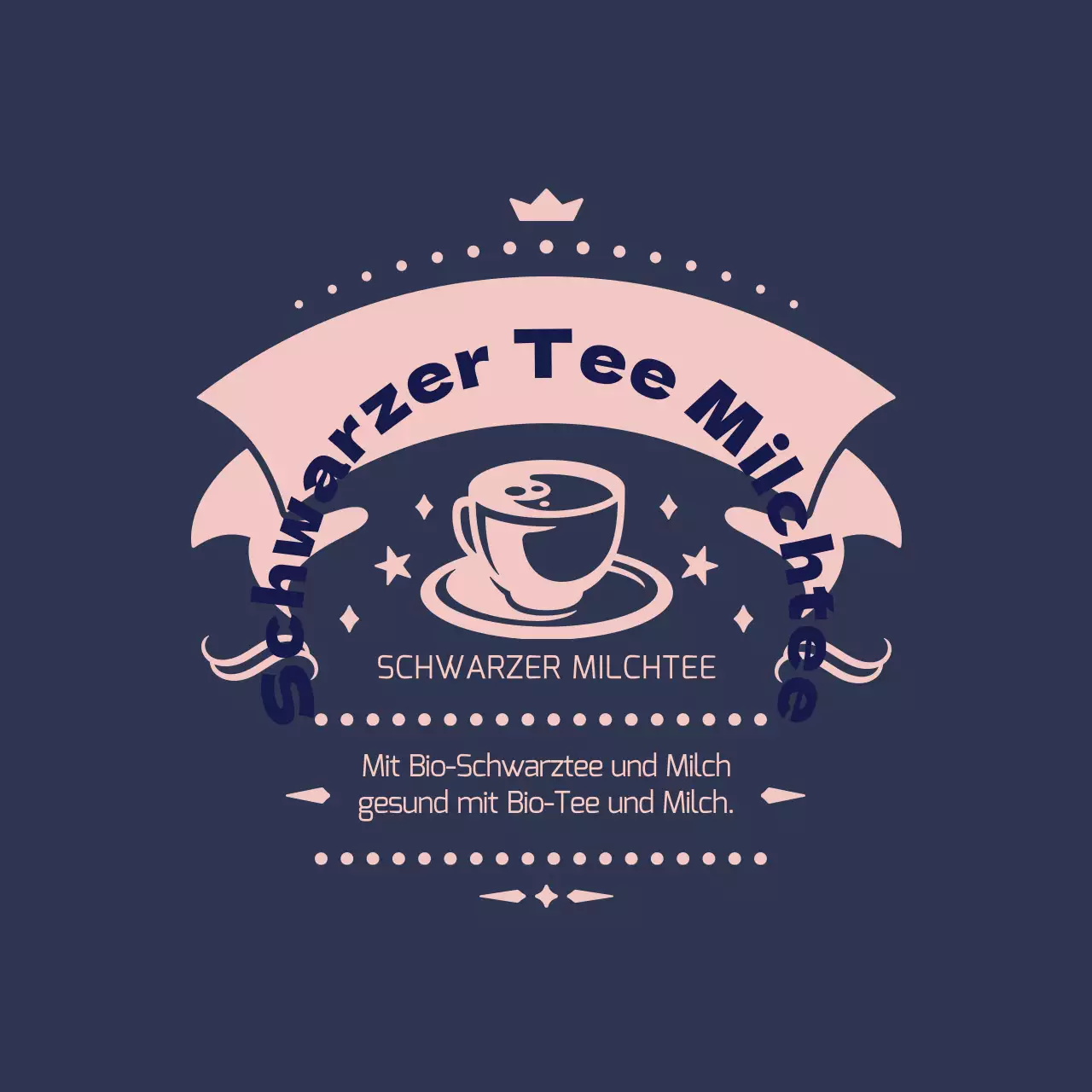 Rosa Marinefarbenes illustriertes Milchtee-Etikett