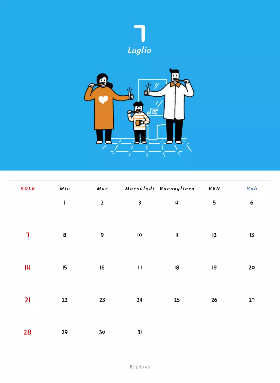 Calendario di Capodanno con simpatiche illustrazioni