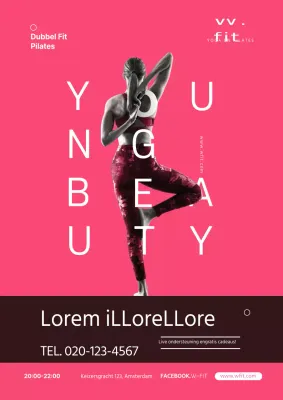 Strakke evenementenflyer voor Pilates-studio in roze en zwart