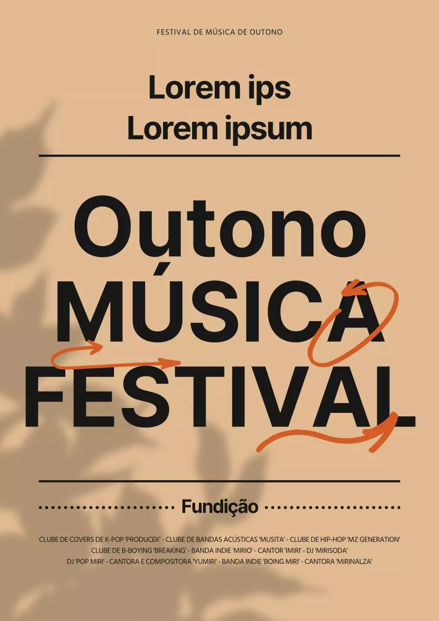 Tipografia bege e preta para um anúncio de festival de música de outono