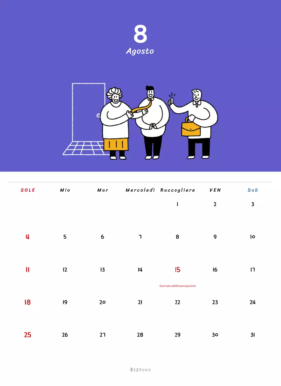 Calendario di Capodanno con simpatiche illustrazioni
