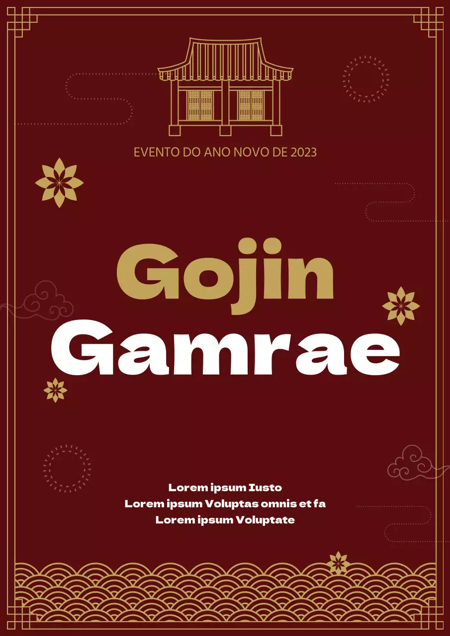 Cartaz de Ano Novo em vermelho e dourado