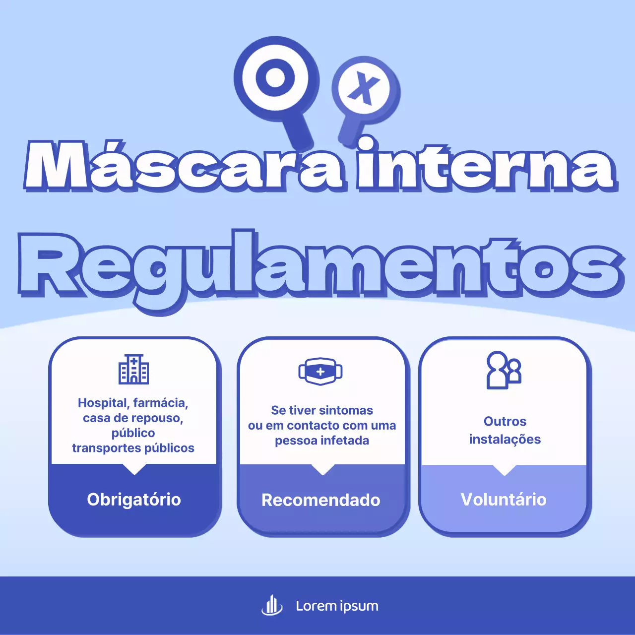 Máscara azul, limpa, interior, instalação obrigatória Orientação OX