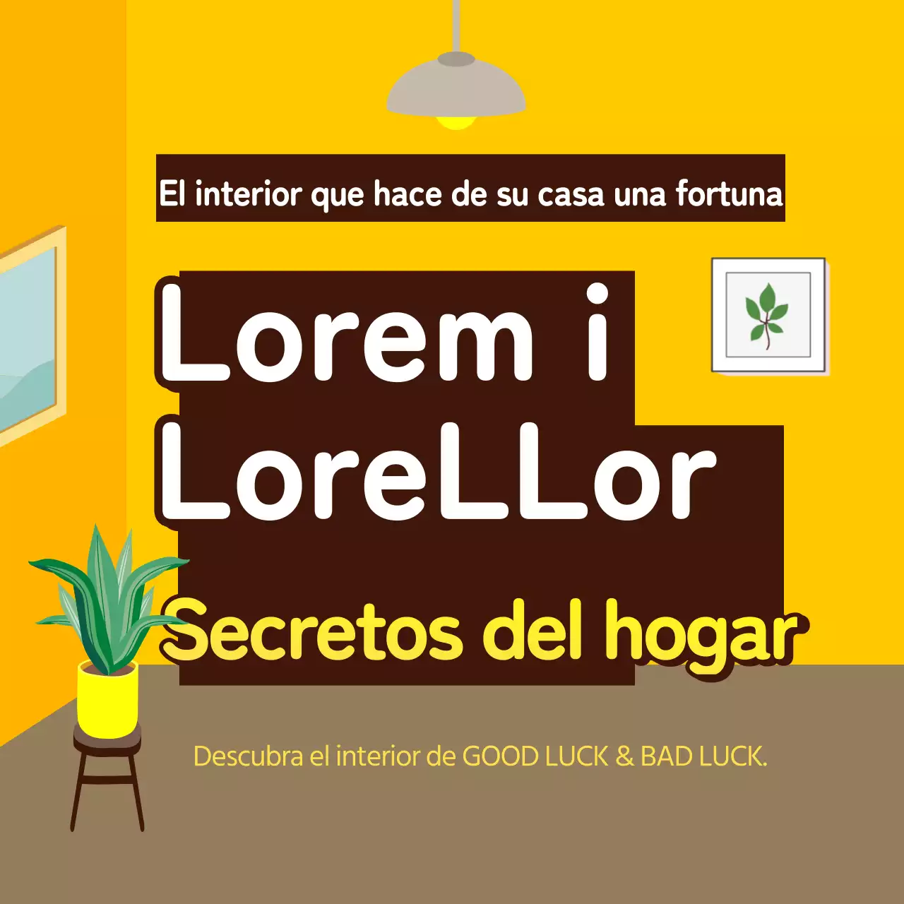 Interior ilustrado Feng Shui en amarillo y marrón