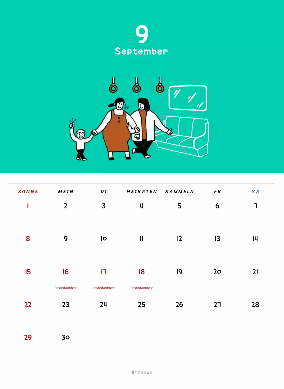 Neujahrskalender mit niedlichen Illustrationen