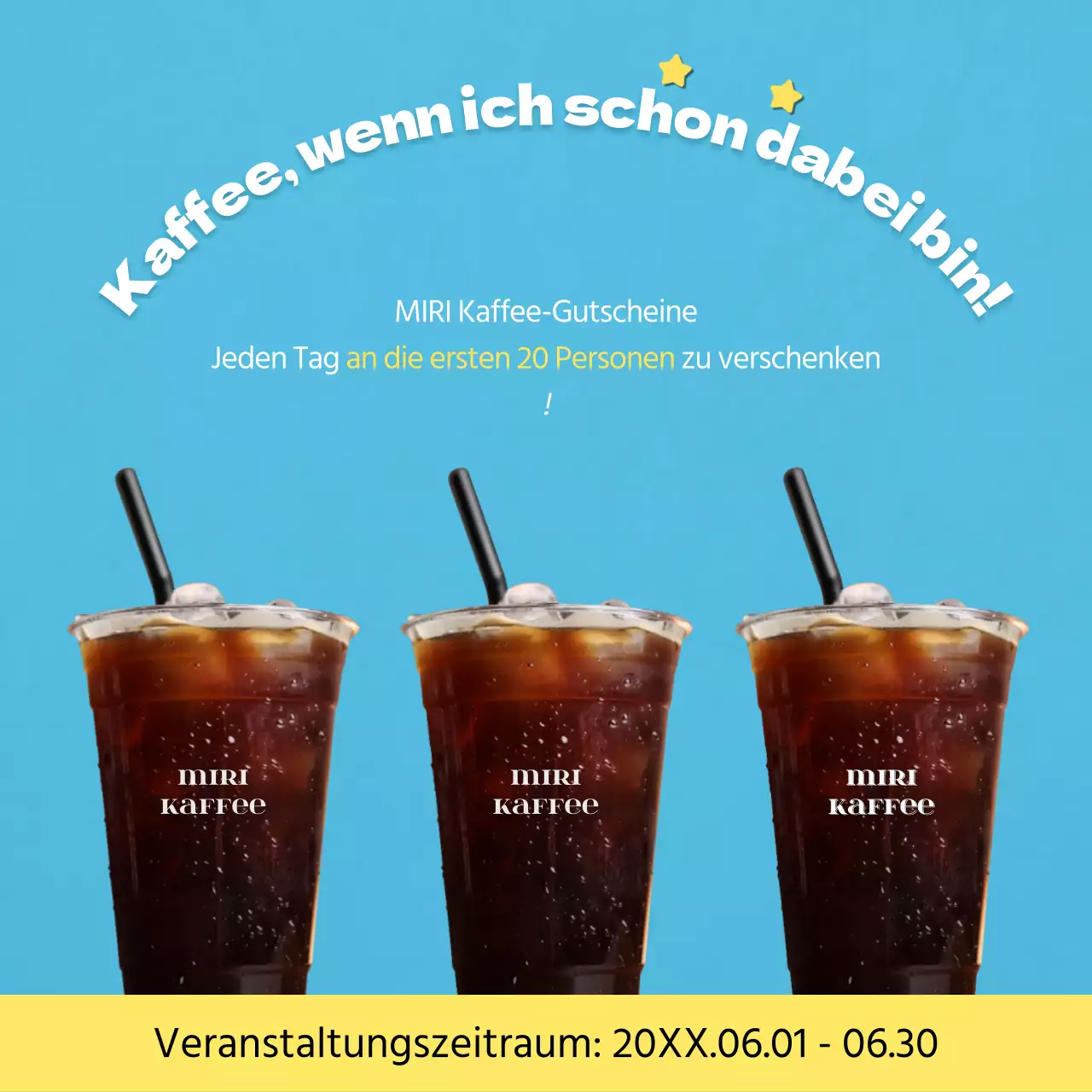 Werbung für eine einfache Café-Revue-Veranstaltung in Hellblau