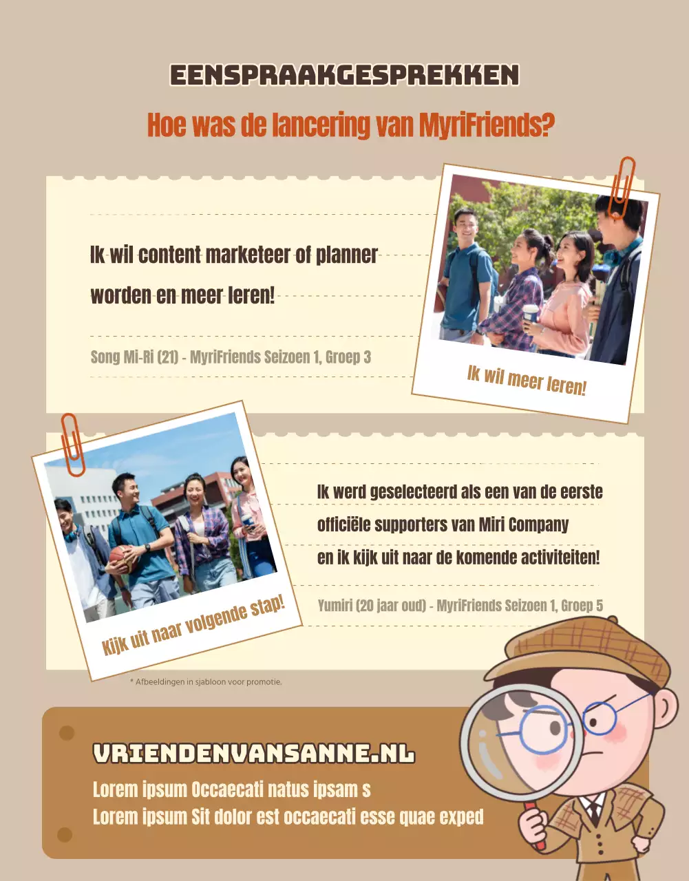 De lancering van de schattige bruine en gele MyriFriends Supporters