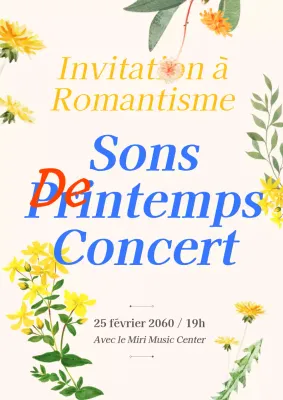 Concert de printemps avec texte jaune en relief