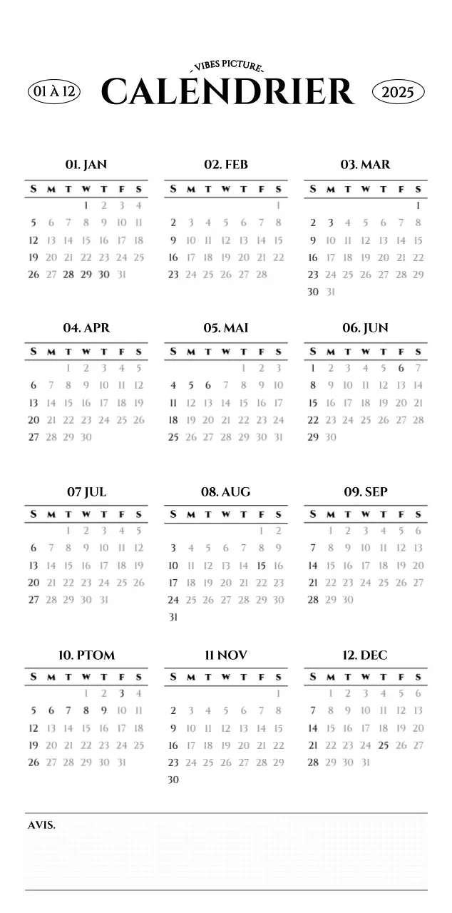 Calendrier mural de style simple avec concept de photographie de voyage émotionnelle en noir et blanc