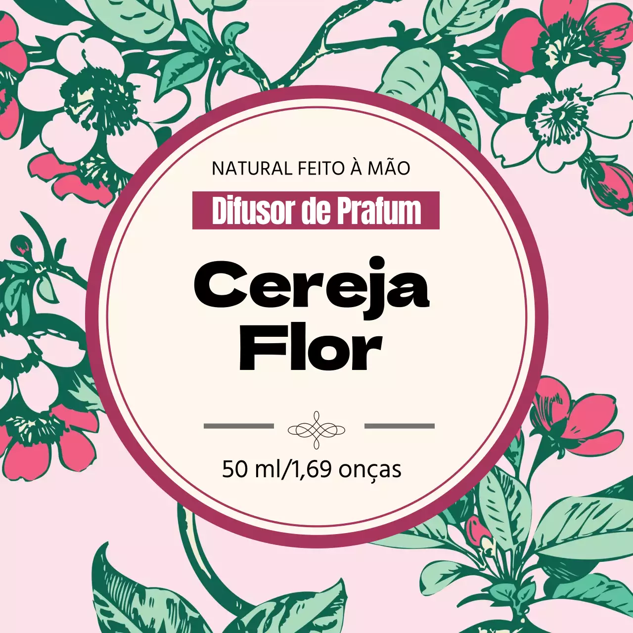Rótulo de perfume vintage com ilustração cor-de-rosa