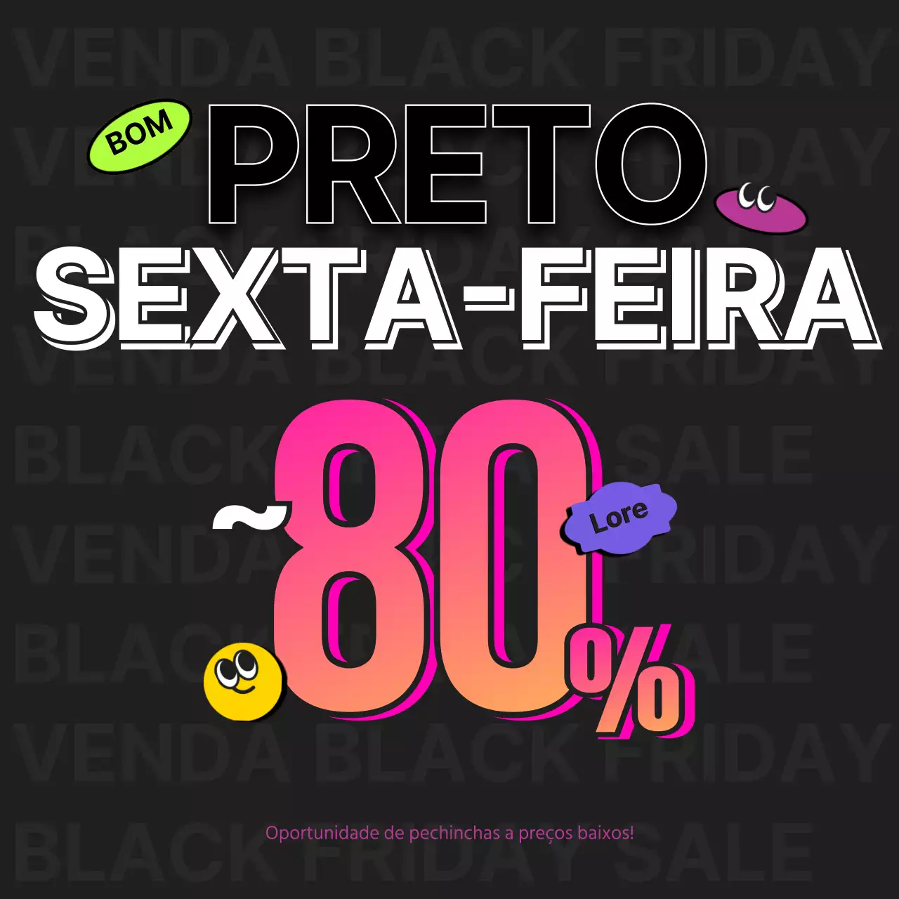 Evento de vendas preto, moderno e com tema de autocolantes