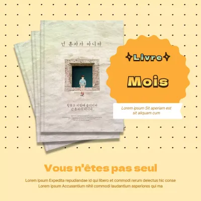 Promotion de la recommandation de livres avec fond jaune et points V1