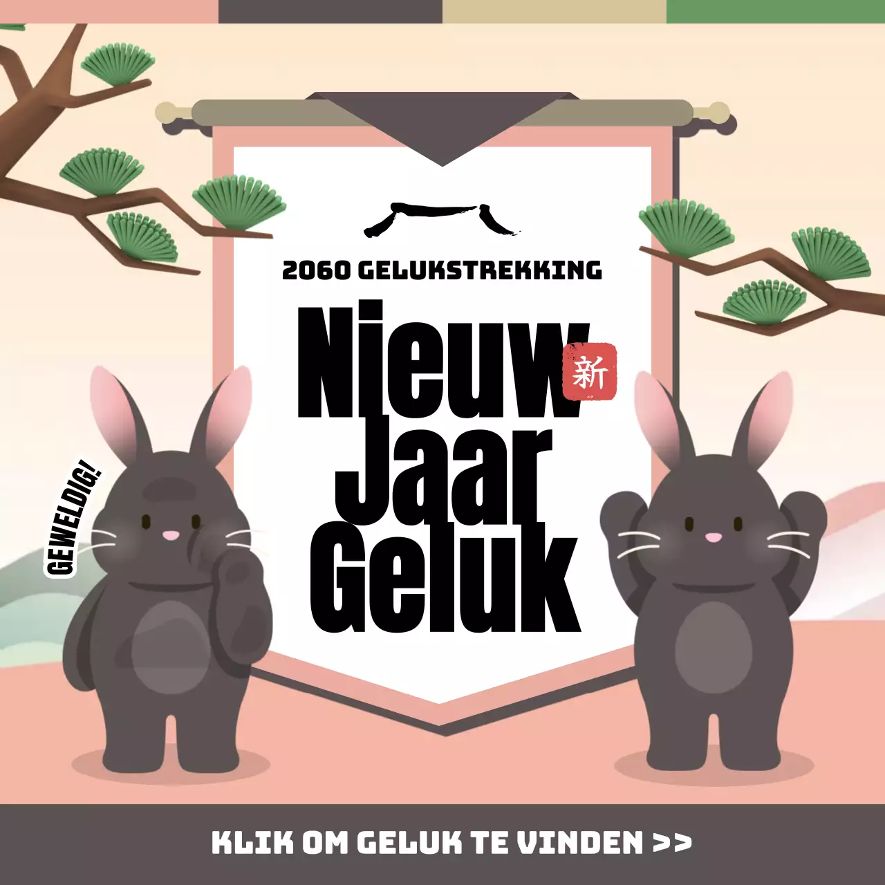 Een schattig concept met een levendige roze tint Zie je fortuin voor oudejaarsavond