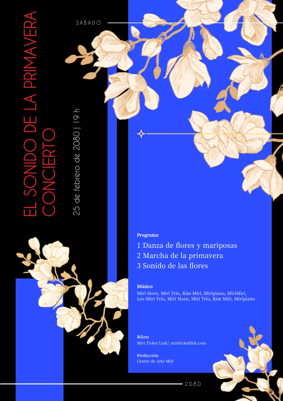 Promocione un concierto de primavera con un llamativo marco en negro y azul