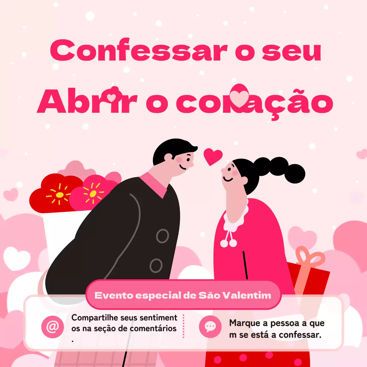 Evento de confissão do Dia dos Namorados em cor-de-rosa