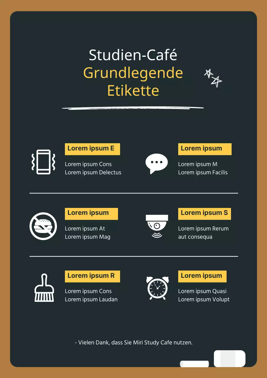 Ein Leitfaden für grundlegende Umgangsformen in einem Studiencafé mit einem dunkelgrünen Kreidekonzept