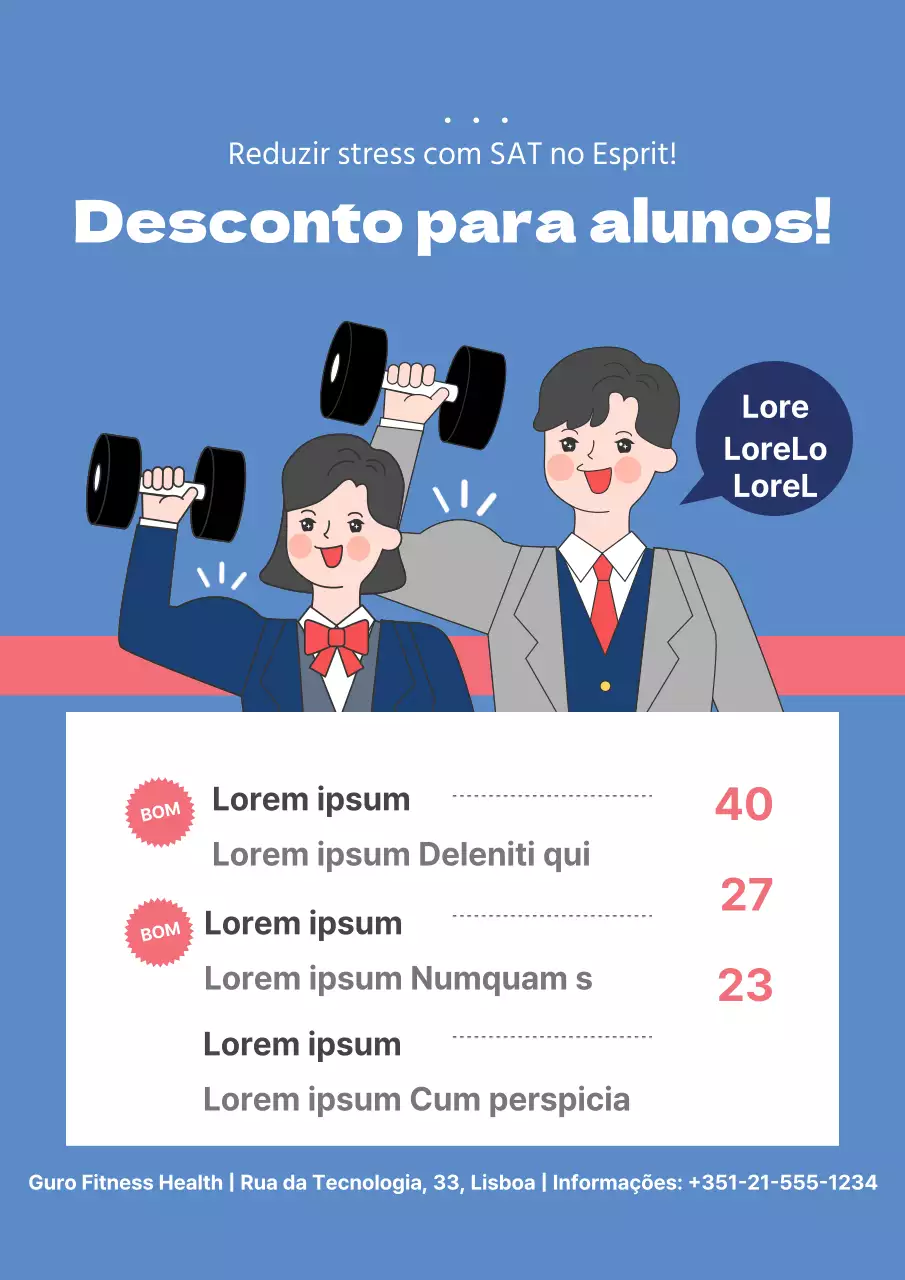 Folheto de evento de desconto para estudantes de fitness em azul