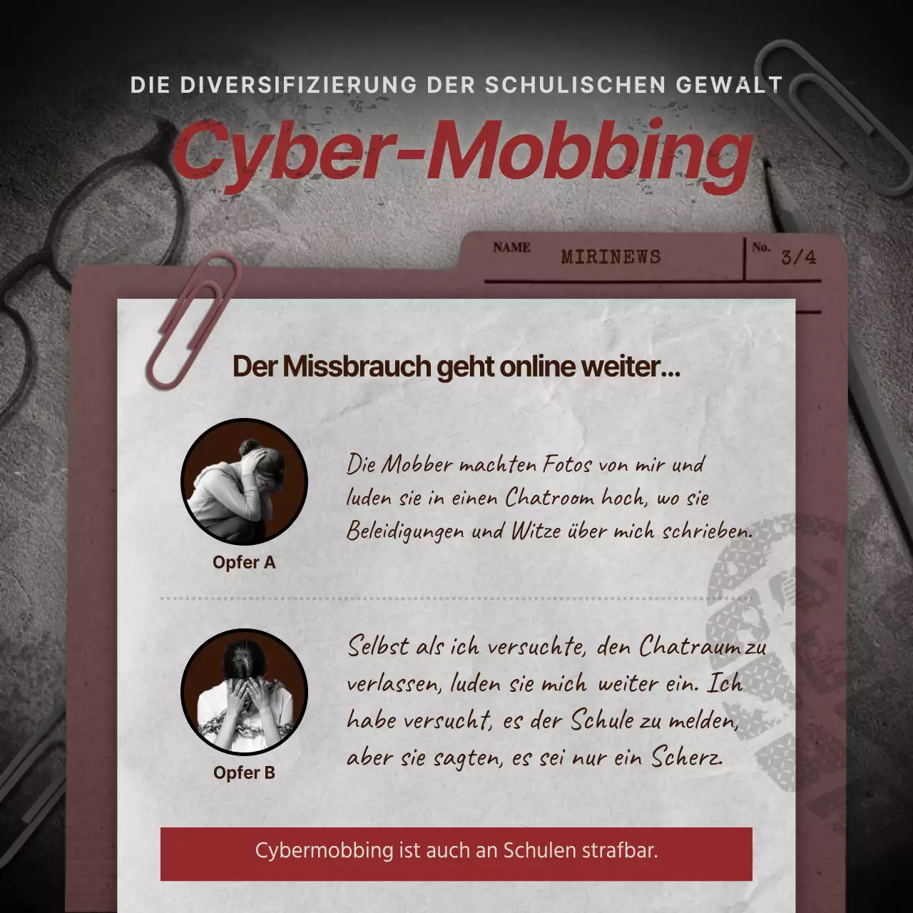 Gewalt an Schulen in Grau und Rot