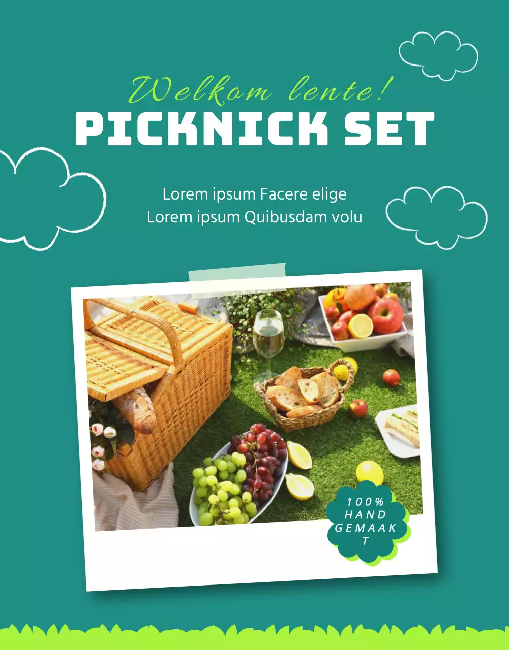 Een eenvoudige, lenteklare picknickset in groen en geel is nu te koop