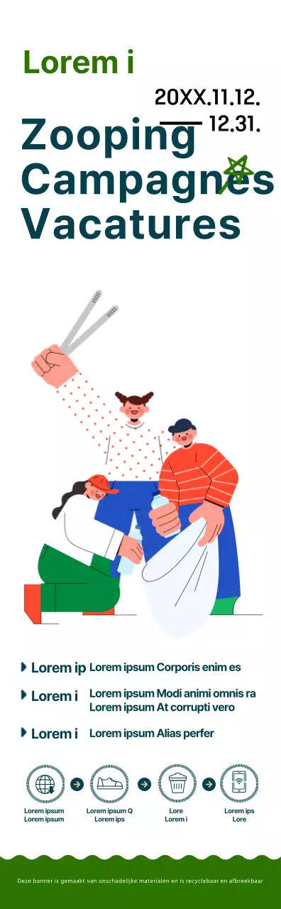 Een eenvoudige en schattige campagne in illustratiestijl in marineblauw en groen.