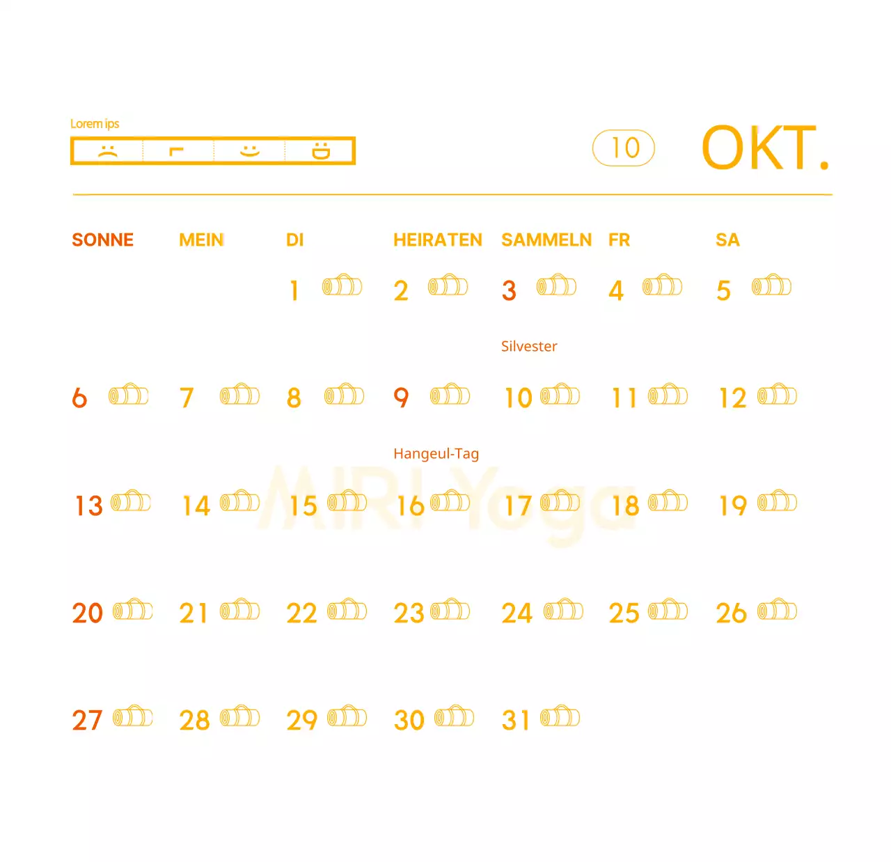 Orangefarbene Kalender zum Verschenken bei der Werbung für Ihr Yogastudio