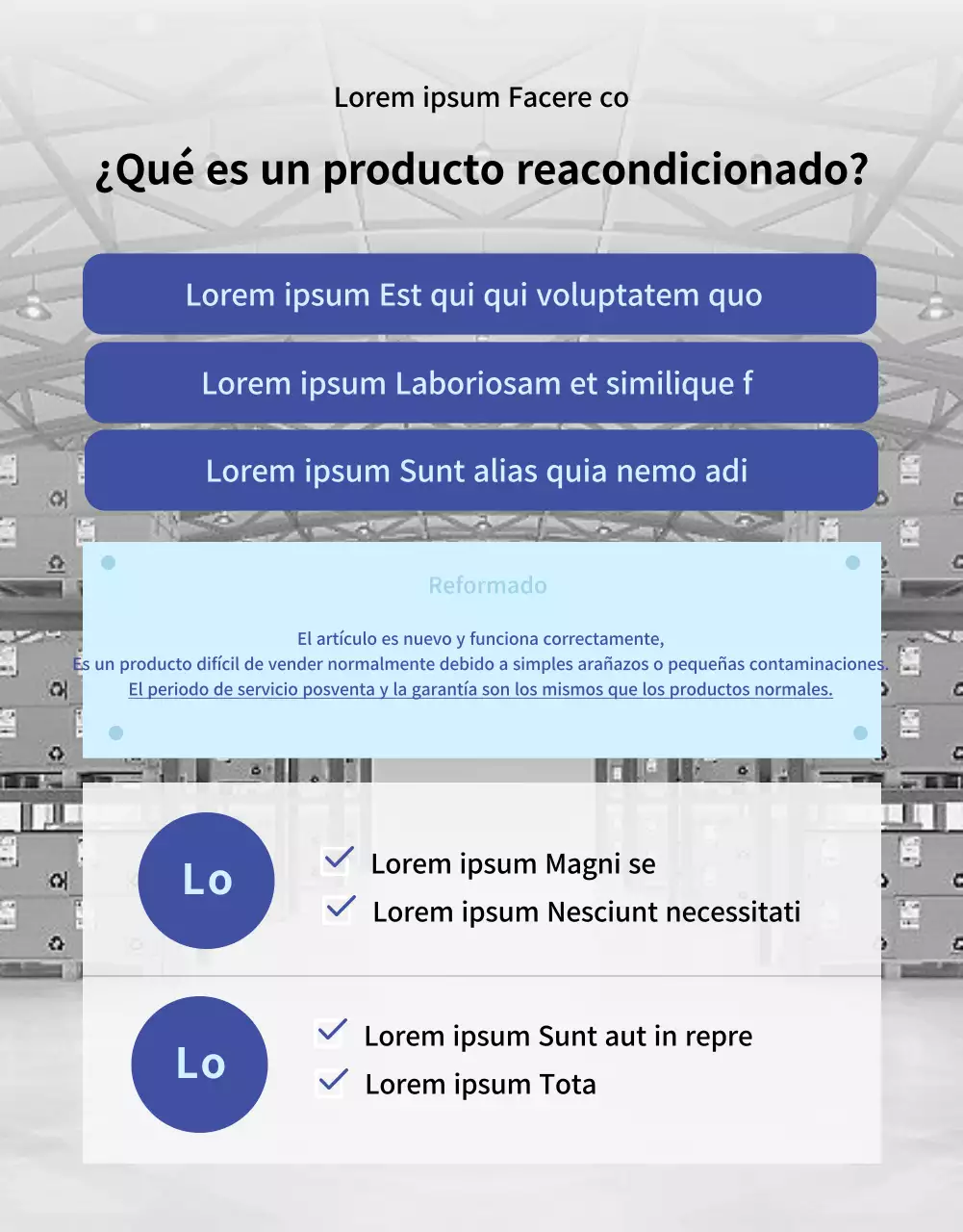 Página detallada de la venta de renovación de electrodomésticos gris y azul