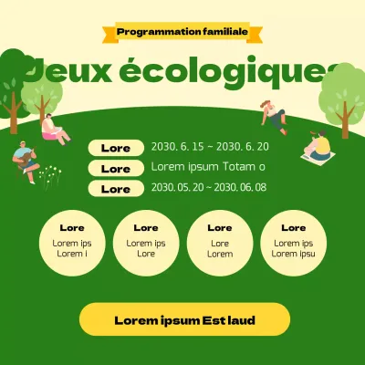 Programme de jeu écologique illustré en jaune et vert