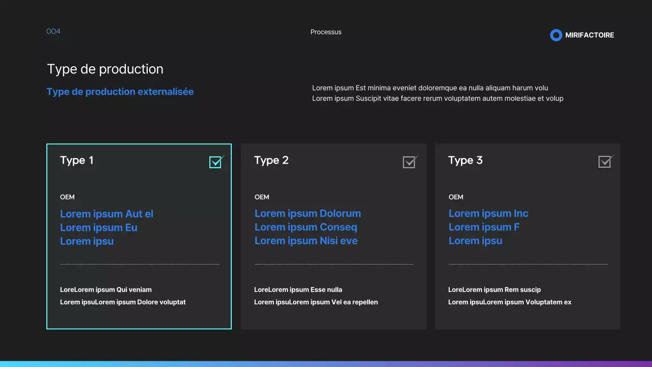 Proposition de production en consignation en bleu et noir