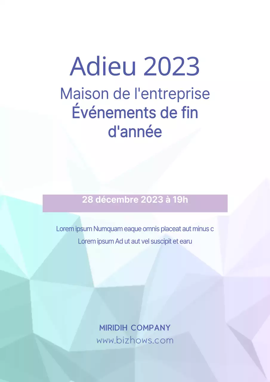 Une simple affiche bleue et blanche pour une fête de fin d'année d'entreprise