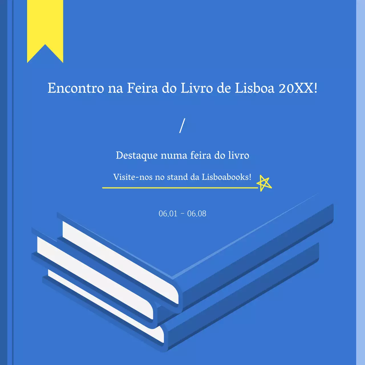 Um guia para uma feira do livro simples em azul e branco