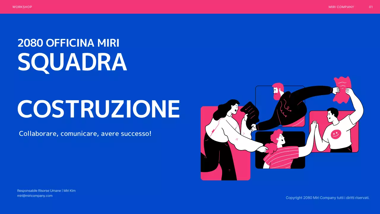 Laboratorio di team building illustrato in blu e rosa